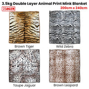 750gsm 3.5kg Double Layer Animal Print Faux Mink Blanket Queen 200x240 cm Taupe Jaguar V442-YTL-BLANKET-750GSMJAGUAR-TAUPE-QS