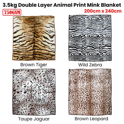 750gsm 3.5kg Double Layer Animal Print Faux Mink Blanket Queen 200x240 cm Taupe Jaguar V442-YTL-BLANKET-750GSMJAGUAR-TAUPE-QS