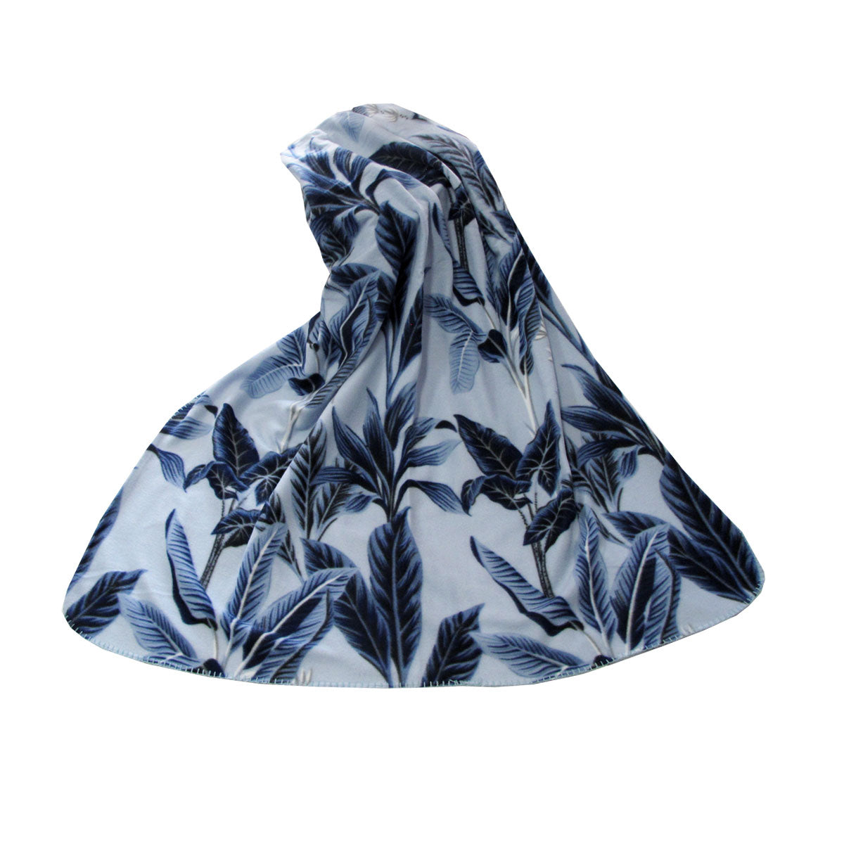 175GSM Banana Tree Leaves Printed Polar Fleece Throw Rug 120 x 150cm Blue V442-YTL-THROW-BANANATREELEAVES-BLUE-RE