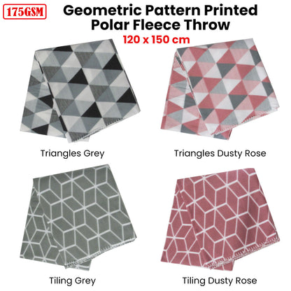 Tiling 175GSM Geometric Pattern Printed Polar Fleece Throw Rug 120 x 150cm Grey V442-YTL-THROW-TILINGPOLAR-GREY-RE