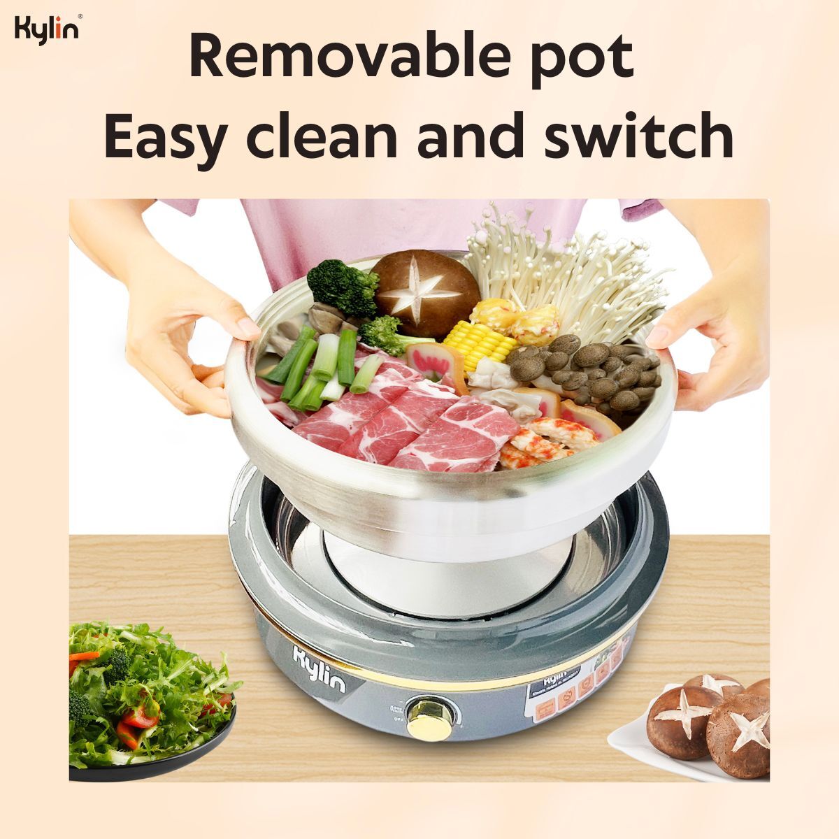 Kylin Electric 1500W Hotpot with Stainless Steel Inner Pot 4L AU-K2011 V445-C130372