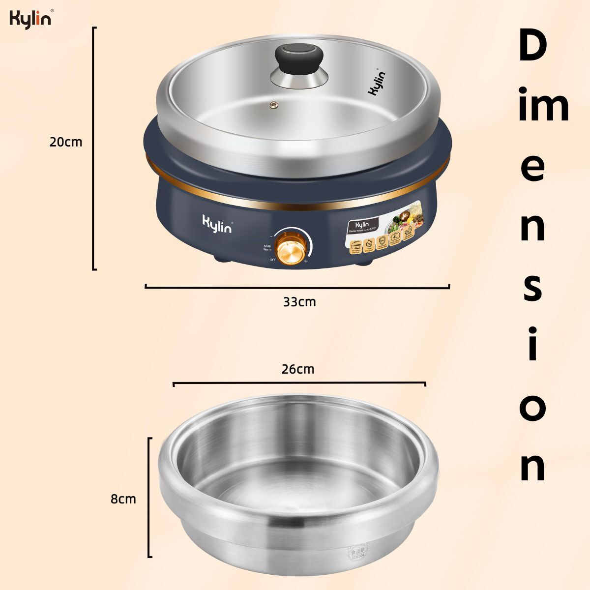 Kylin Electric 1500W Hotpot with Stainless Steel Inner Pot 4L AU-K2011 V445-C130372