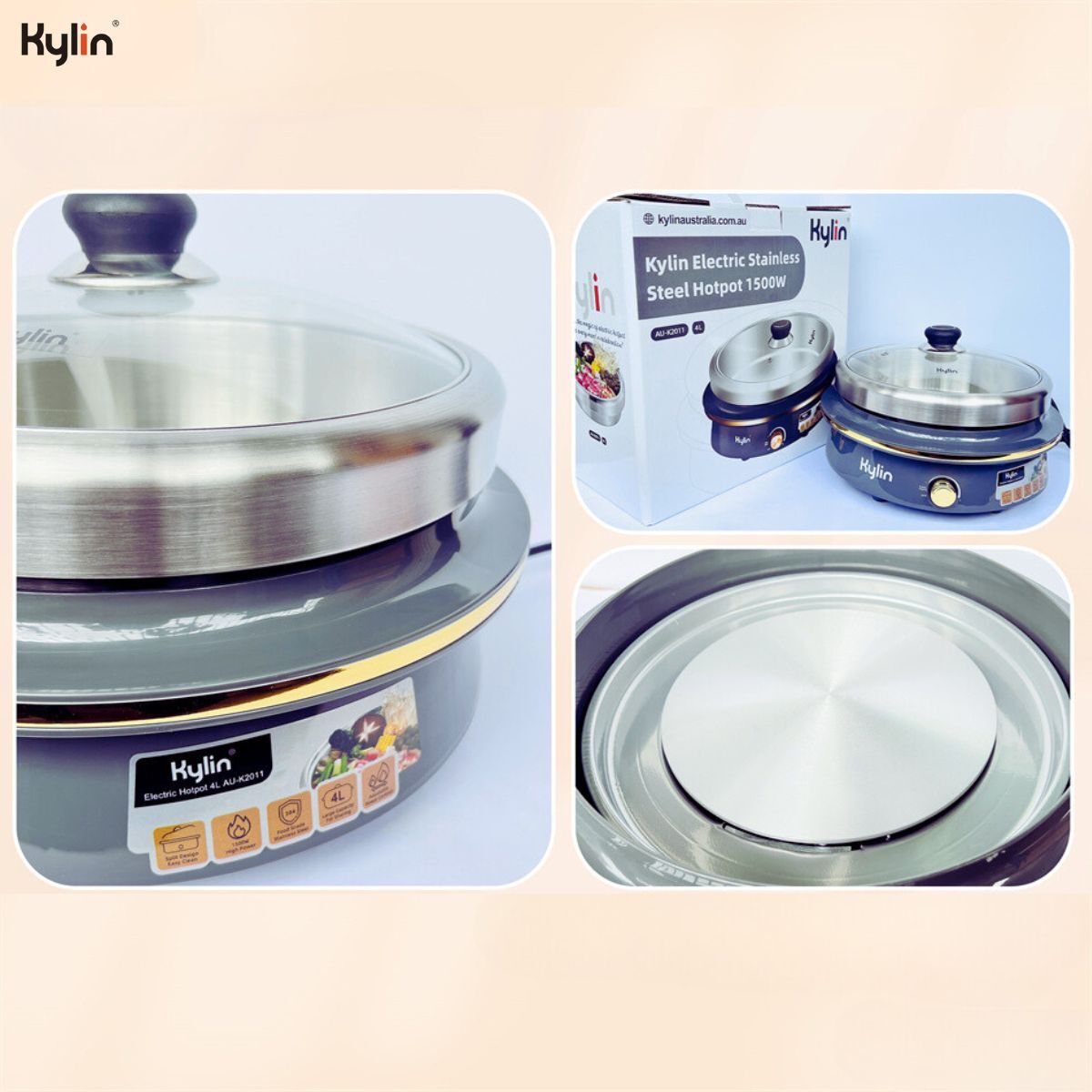 Kylin Electric 1500W Hotpot with Stainless Steel Inner Pot 4L AU-K2011 V445-C130372