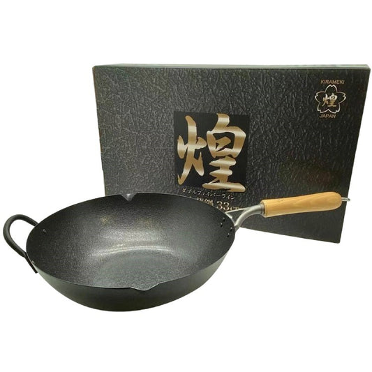 Kirameki Cast Iron Double Fiber Line Stir-fry Wok (Made in Japan) - 33cm V445-C220269