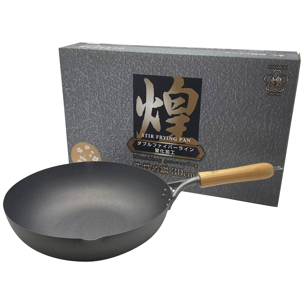 Kirameki Premium Cast Iron Nitriding Processing Stir-fry Wok (Made in Japan) - 30cm V445-C220271