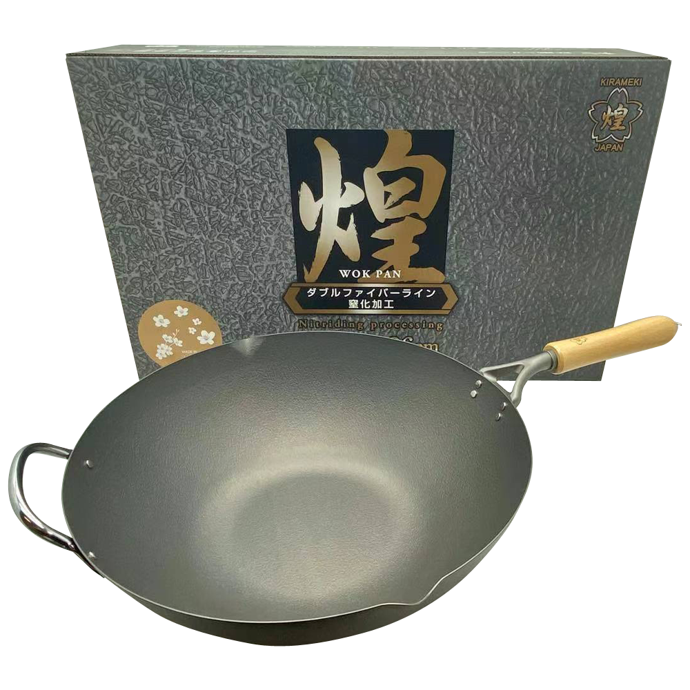 Kirameki Premium Cast Iron Nitriding Processing Stir-fry Wok (Made in Japan) - 36cm V445-C220273