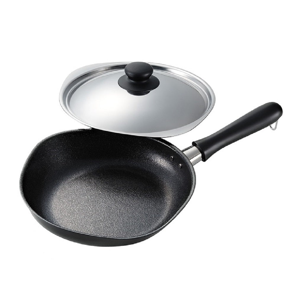Sori Yanagi Japanese Cast Iron Frying Pan Skillet with Stainless Steel Lid - 25 cm V445-C220276