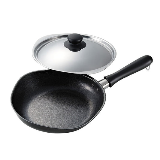 Sori Yanagi Japanese Cast Iron Frying Pan Skillet with Stainless Steel Lid - 25 cm V445-C220276