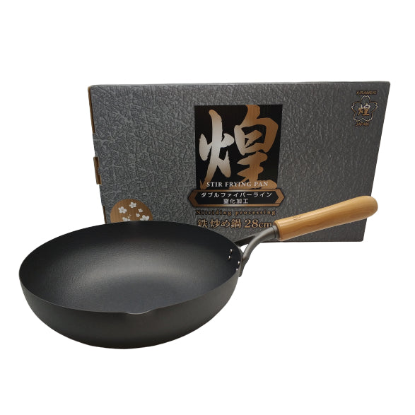 Kirameki Premium Cast Iron Nitriding Processing Stir-fry Wok (Made in Japan) - 28cm V445-C220307