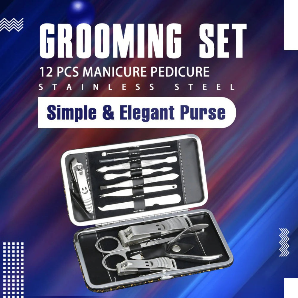 12 Pcs/set Manicure Pedicure Kit Nail Clippers Professional Grooming Kit V462-F-09-01