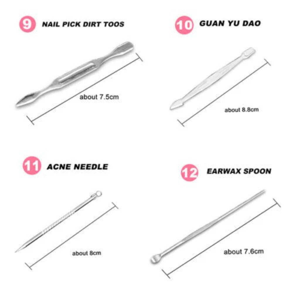 12 Pcs/set Manicure Pedicure Kit Nail Clippers Professional Grooming Kit V462-F-09-01