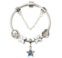 Women Silver Plated Bracelet Snake Chain with Classic Bead Barrel Clasp and Blue Star Pendant(20cm) V462-F-11-03