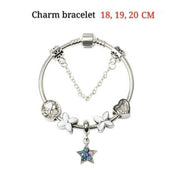Women Silver Plated Bracelet Snake Chain with Classic Bead Barrel Clasp and Blue Star Pendant(20cm) V462-F-11-03