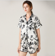 Woman Sleepwear Home Wear Short Sleeve Sweet Girl White Text Casual Pajamas (M Size) V462-F-47-01