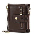 Men's Genuine Leather Wallet RFID Blocking Retro Bifold Zipper Card Holder with Key Chain V462-FB-100-01