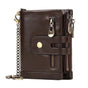 Men's Genuine Leather Wallet RFID Blocking Retro Bifold Zipper Card Holder with Key Chain V462-FB-100-01