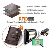 Men's Genuine Leather Wallet RFID Blocking Retro Bifold Zipper Card Holder with Key Chain V462-FB-100-01