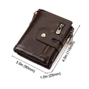 Men's Genuine Leather Wallet RFID Blocking Retro Bifold Zipper Card Holder with Key Chain V462-FB-100-01