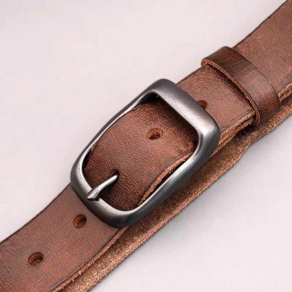 Men's Genuine Leather Belt Vintage Cowhide Pin Buckle 125cm Adjustable Length V462-FB-101-01