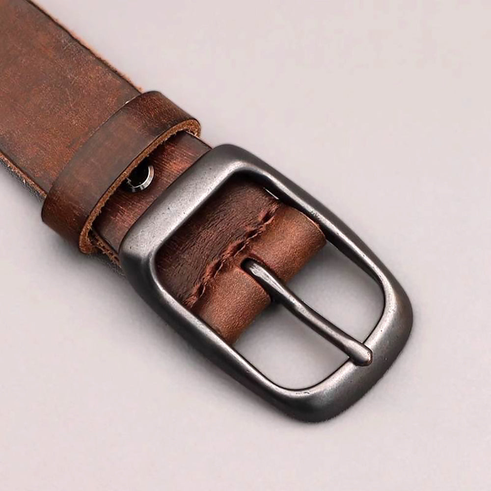 Men's Genuine Leather Belt Vintage Cowhide Pin Buckle 125cm Adjustable Length V462-FB-101-01