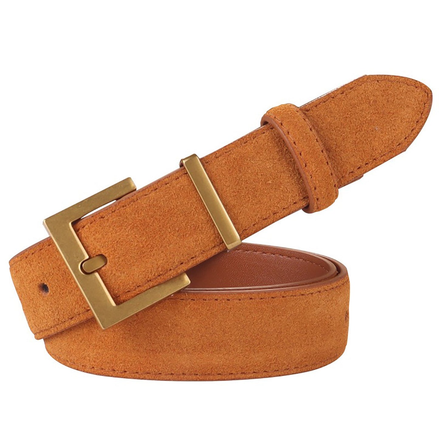 Women's Genuine Suede Leather Belt Classic Pin Buckle Cowhide Belts (Brown) V462-FB-103-02