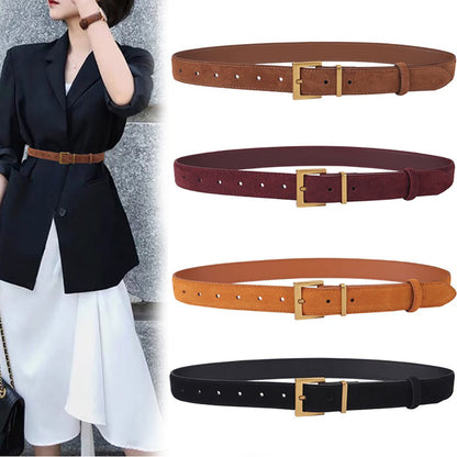 Women's Genuine Suede Leather Belt Classic Pin Buckle Cowhide Belts (Brown) V462-FB-103-02