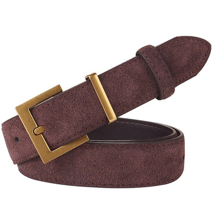 Women's Genuine Suede Leather Belt Classic Pin Buckle Cowhide Belts (Coffee) V462-FB-103-03