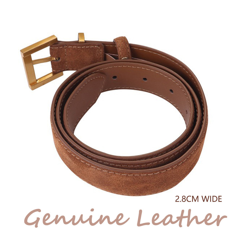 Women's Genuine Suede Leather Belt Classic Pin Buckle Cowhide Belts (Caramel) V462-FB-103-04