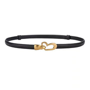 Women's Genuine Leather Thin Adjustable Waist Belt for Dresses Blazers (Black)