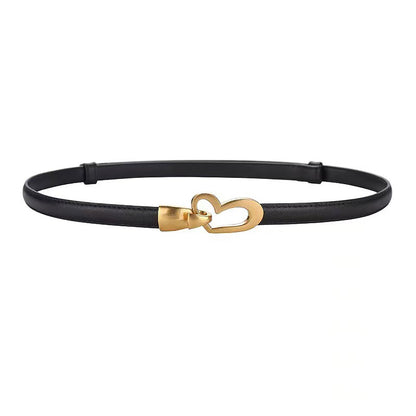 Women's Genuine Leather Thin Adjustable Waist Belt for Dresses Blazers (Black) V462-FB-104-01