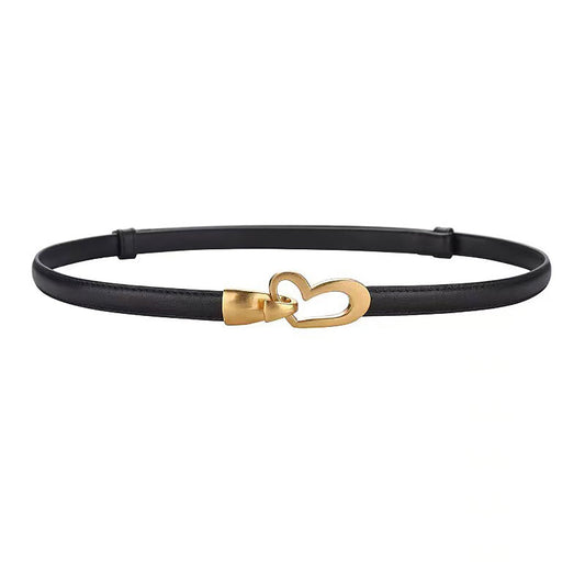 Women's Genuine Leather Thin Adjustable Waist Belt for Dresses Blazers (Black) V462-FB-104-01