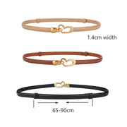Women's Genuine Leather Thin Adjustable Waist Belt for Dresses Blazers (Black)