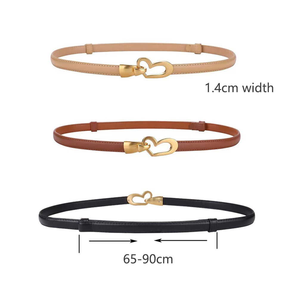 Women's Genuine Leather Thin Adjustable Waist Belt for Dresses Blazers (Black)
