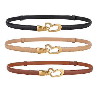 Women's Genuine Leather Thin Adjustable Waist Belt for Dresses Blazers (Black) V462-FB-104-01