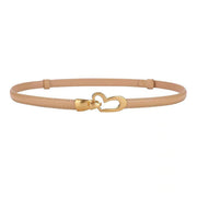 Women's Genuine Leather Thin Adjustable Waist Belt for Dresses Blazers (Khaki)