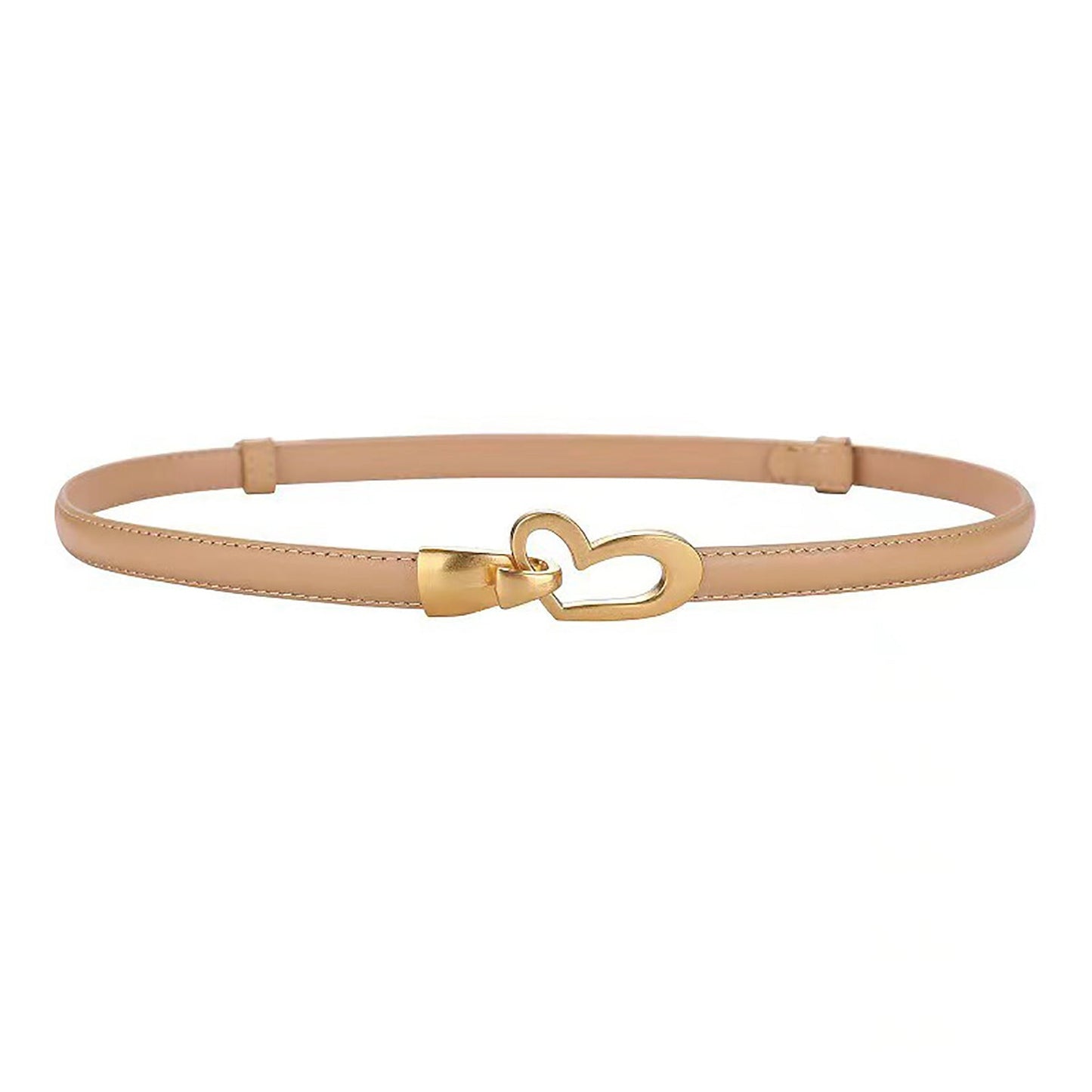 Women's Genuine Leather Thin Adjustable Waist Belt for Dresses Blazers (Khaki) V462-FB-104-02