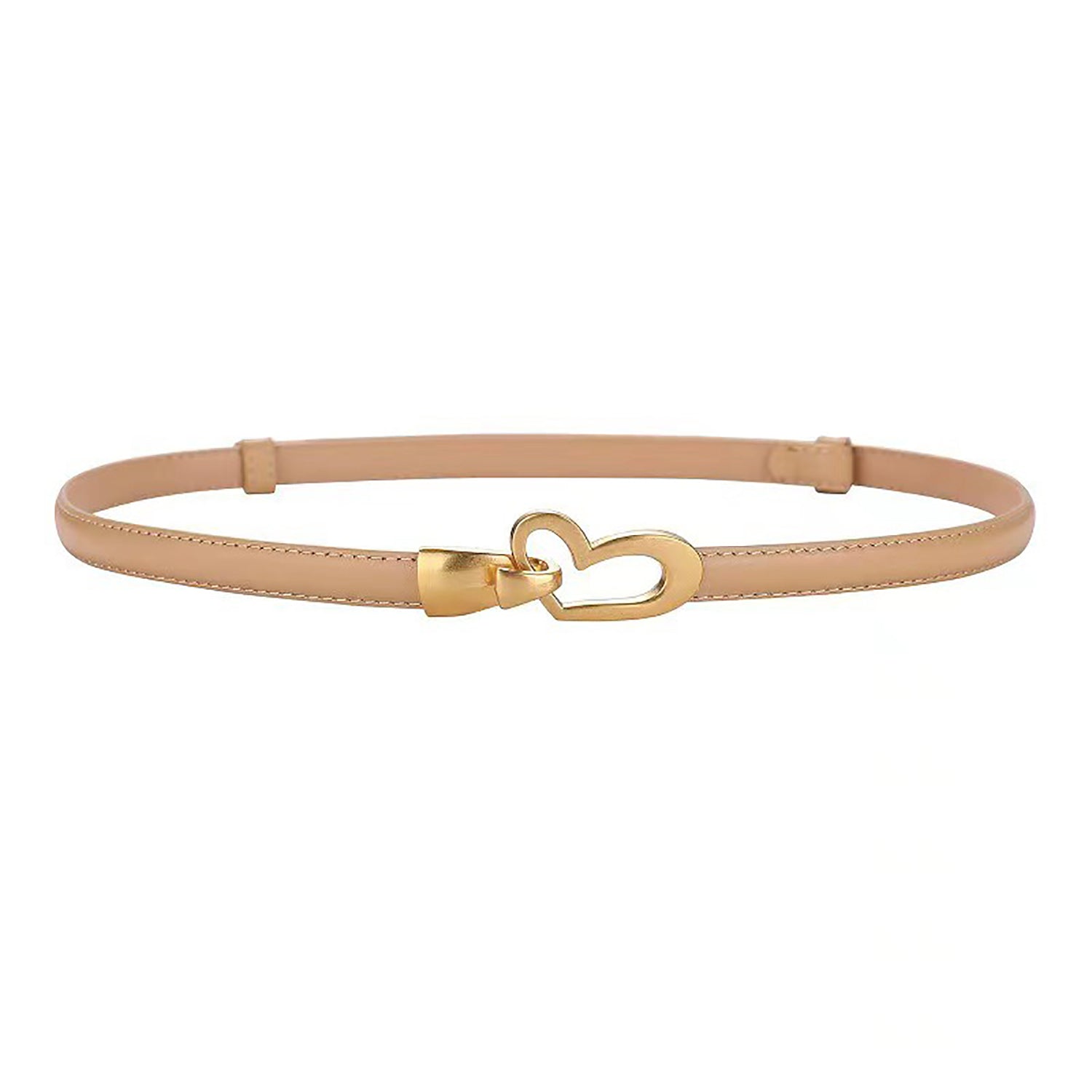 Women's Genuine Leather Thin Adjustable Waist Belt for Dresses Blazers (Khaki) V462-FB-104-02