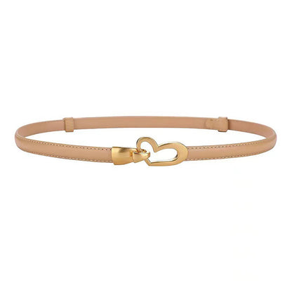 Women's Genuine Leather Thin Adjustable Waist Belt for Dresses Blazers (Khaki) V462-FB-104-02