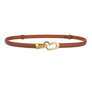 Women's Genuine Leather Thin Adjustable Waist Belt for Dresses Blazers (Brown)