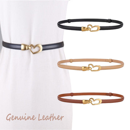 Women's Genuine Leather Thin Adjustable Waist Belt for Dresses Blazers (Brown) V462-FB-104-03