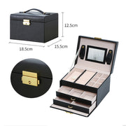 Jewellery Box With Mirror Double Drawers Organizer Storage Lock Case(Black) V462-FB-54-01