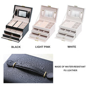 Jewellery Box With Mirror Double Drawers Organizer Storage Lock Case(Black) V462-FB-54-01