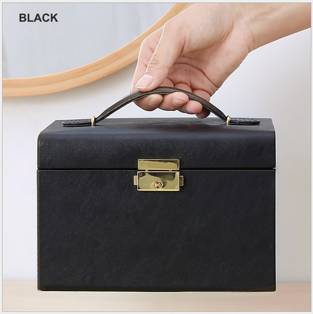 Jewellery Box With Mirror Double Drawers Organizer Storage Lock Case(Black) V462-FB-54-01