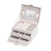 Jewellery Box With Mirror Double Drawers Organizer Storage Lock Case(White) V462-FB-54-03