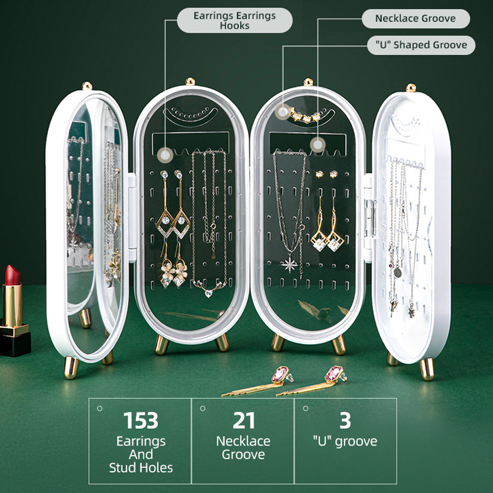 Jewellery Storage Box Earrings Display Necklace Organizer 4 Doors Foldable Screen (Green) V462-FB-67-02