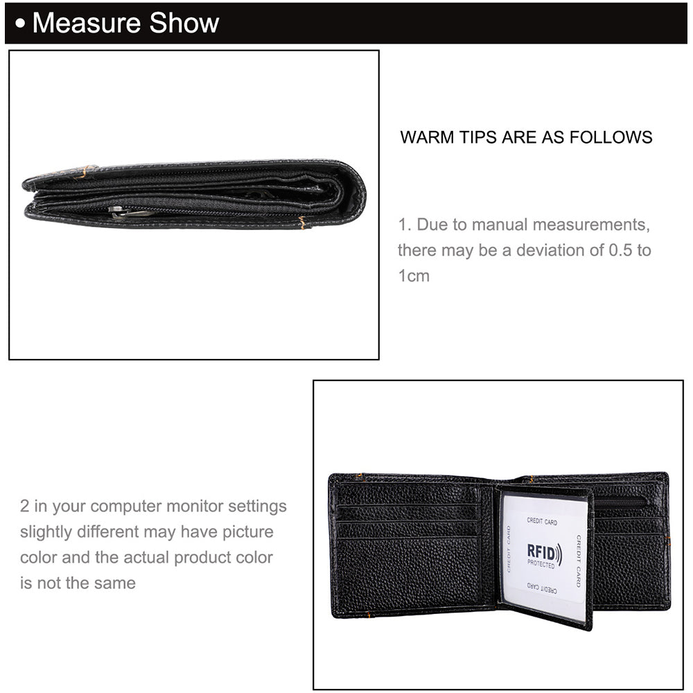 Men's Genuine Leather Bilfold Wallet RFID Blocking Card Holder Zipper Coin Purse V462-FB-78-01