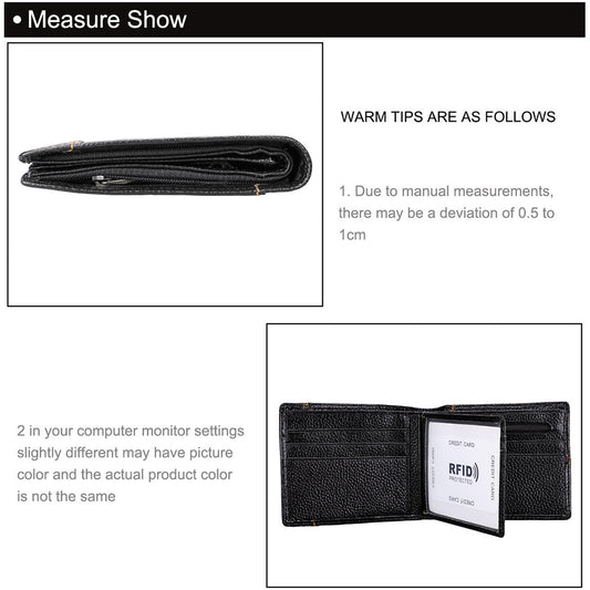 Men's Genuine Leather Bilfold Wallet RFID Blocking Card Holder Zipper Coin Purse V462-FB-78-01
