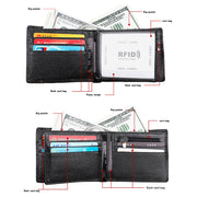Men's Genuine Leather Bilfold Wallet RFID Blocking Card Holder Zipper Coin Purse V462-FB-78-01