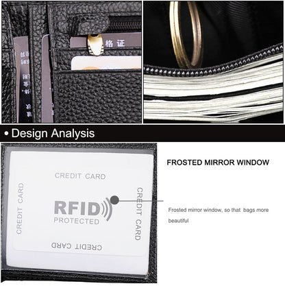 Men's Genuine Leather Bilfold Wallet RFID Blocking Card Holder Zipper Coin Purse V462-FB-78-01