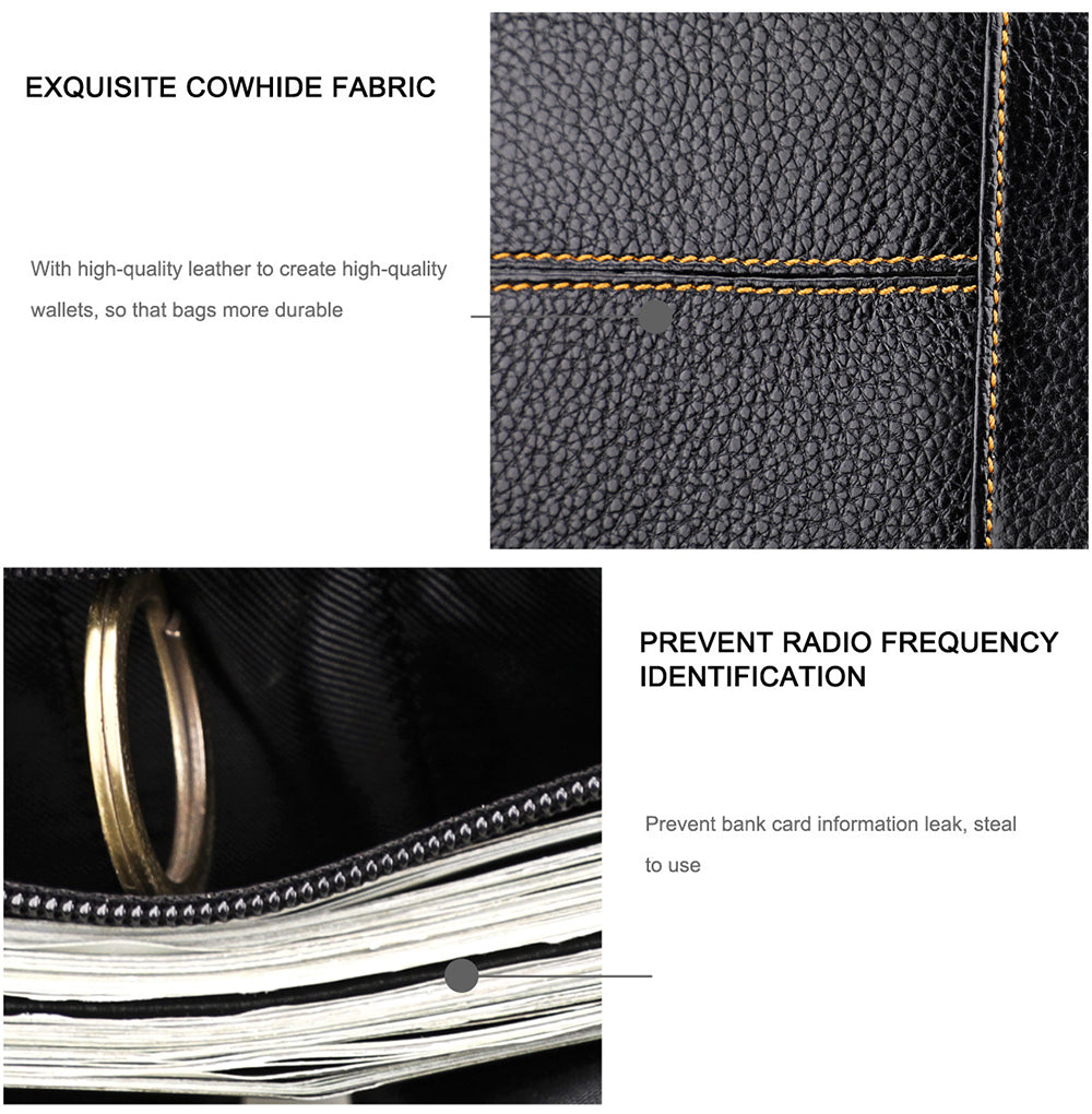 Men's Genuine Leather Bilfold Wallet RFID Blocking Card Holder Zipper Coin Purse V462-FB-78-01